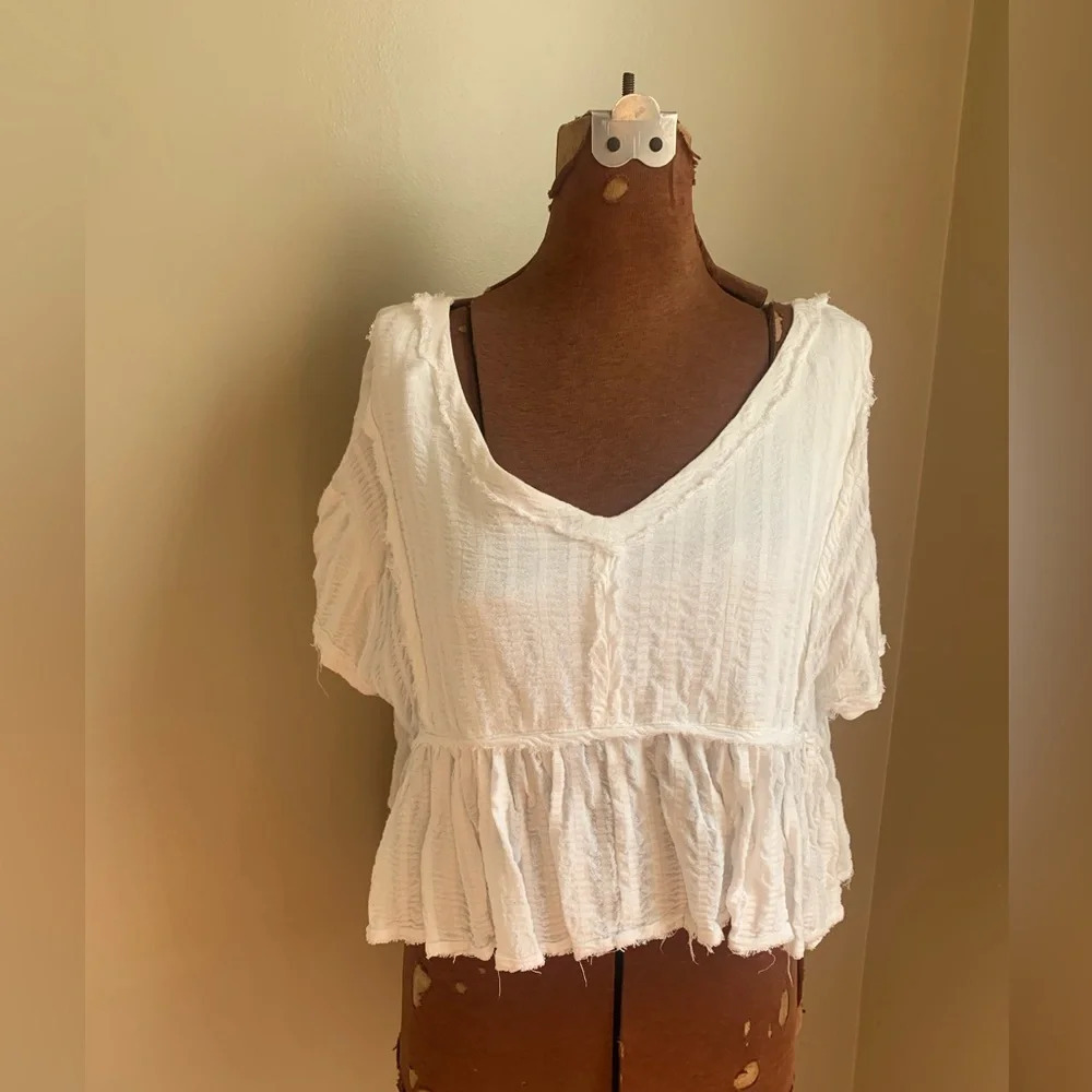 White V-Neck Ruffled Crop Top